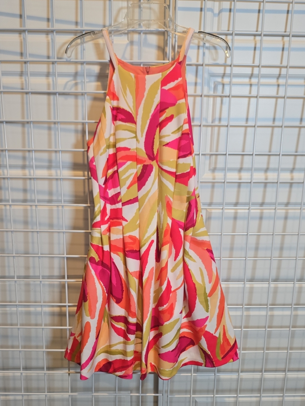 Vince Camuto Pink Multicolor Tropical-Print Fit N Flare Mini Dress Size 8